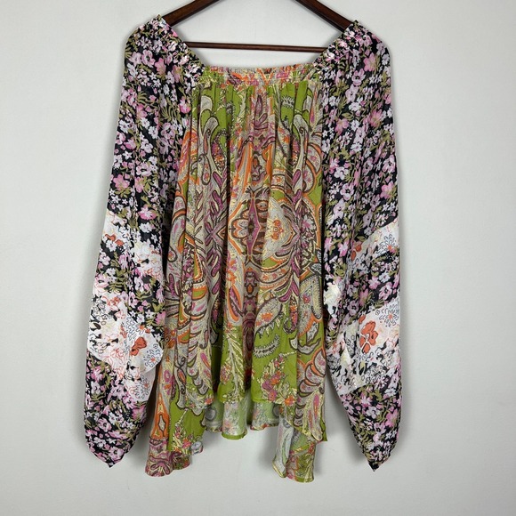 The Pyramid Collection Top 2X Floral Paisley Chiffon Sheer Boho Off Shoulder - Picture 9 of 13